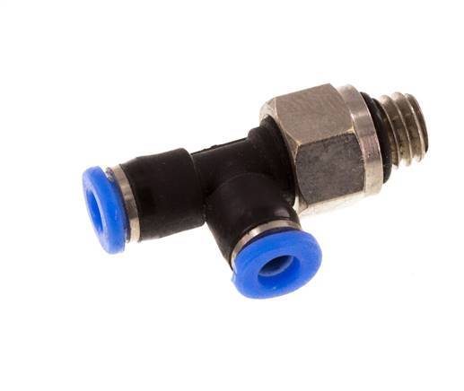 3mm x M 6 rechte hoek T-stuk Messing/PBT Insteekfitting Buitendraad Draaibaar Compact Ontwerp NBR [2 Stuks]