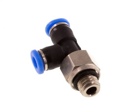3mm x M 6 rechte hoek T-stuk Messing/PBT Insteekfitting Buitendraad Draaibaar Compact Ontwerp NBR [2 Stuks]