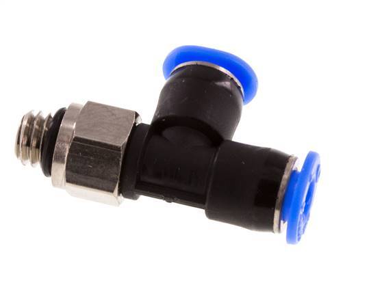 4mm x M 6 rechte hoek T-stuk Messing/PBT Insteekfitting Buitendraad Draaibaar Compact Ontwerp NBR [2 Stuks]