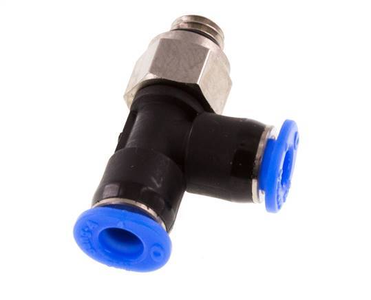 4mm x M 6 rechte hoek T-stuk Messing/PBT Insteekfitting Buitendraad Draaibaar Compact Ontwerp NBR [2 Stuks]