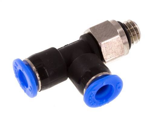 4mm x M 6 rechte hoek T-stuk Messing/PBT Insteekfitting Buitendraad Draaibaar Compact Ontwerp NBR [2 Stuks]