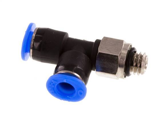 4mm x M 6 rechte hoek T-stuk Messing/PBT Insteekfitting Buitendraad Draaibaar Compact Ontwerp NBR [2 Stuks]