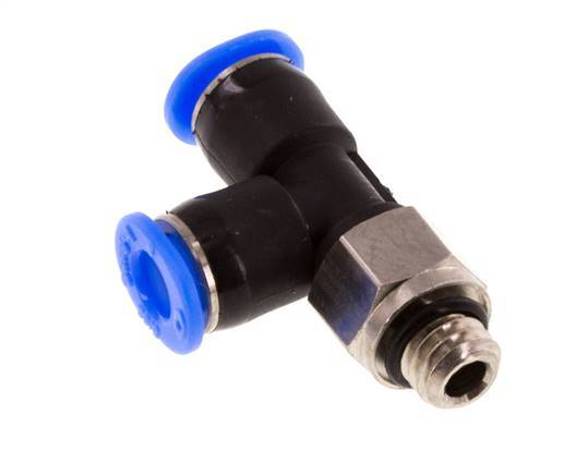 4mm x M 6 rechte hoek T-stuk Messing/PBT Insteekfitting Buitendraad Draaibaar Compact Ontwerp NBR [2 Stuks]