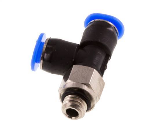 4mm x M 6 rechte hoek T-stuk Messing/PBT Insteekfitting Buitendraad Draaibaar Compact Ontwerp NBR [2 Stuks]