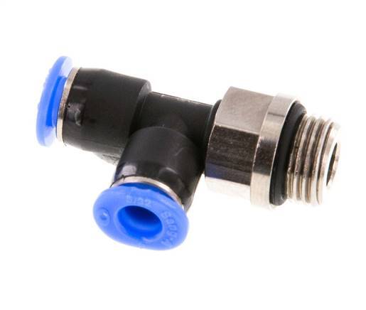 4mm x G1/8'' rechte hoek T-stuk Messing/PBT Insteekfitting Buitendraad Draaibaar Compact Ontwerp NBR [2 Stuks]