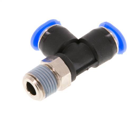 6mm x R1/8'' rechte hoek T-stuk Messing/PBT Insteekfitting Buitendraad Draaibaar Compact Ontwerp NBR [2 Stuks]