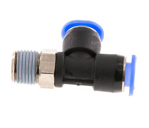6mm x R1/8'' rechte hoek T-stuk Messing/PBT Insteekfitting Buitendraad Draaibaar Compact Ontwerp NBR [2 Stuks]