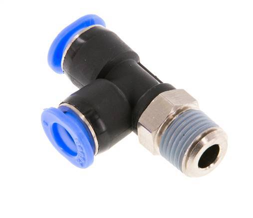 6mm x R1/8'' rechte hoek T-stuk Messing/PBT Insteekfitting Buitendraad Draaibaar Compact Ontwerp NBR [2 Stuks]