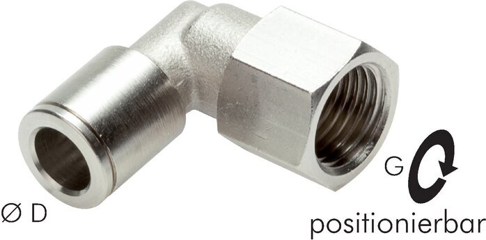 6mm x G1/4'' 90deg Elbow Push-in Fitting with Female Threads Brass NBR Rotatable [2 Pieces]
