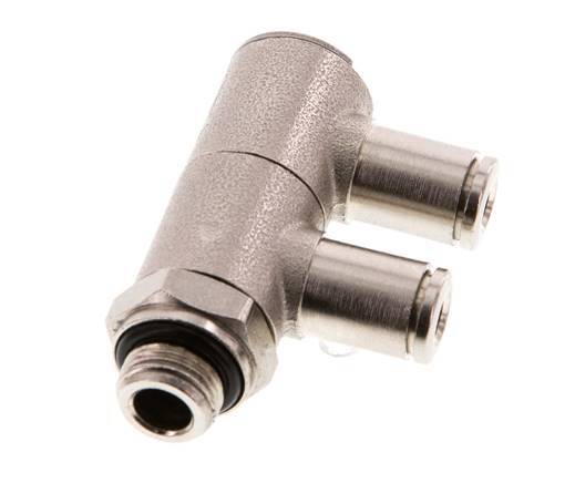 4mm x G1/8'' 2-way Manifold Push-in Fitting with Male Threads Brass NBR Rotatable