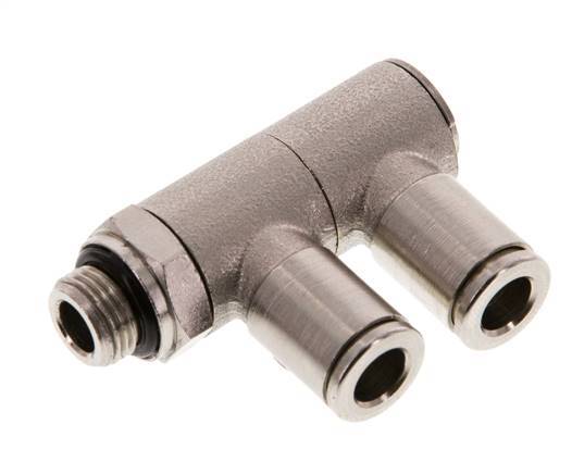 6mm x G1/8'' 2-way Manifold Push-in Fitting with Male Threads Brass NBR Rotatable