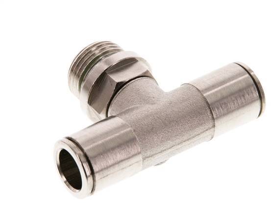 10mm x G3/8'' Inline Tee Push-in Fitting with Male Threads Brass FKM Rotatable