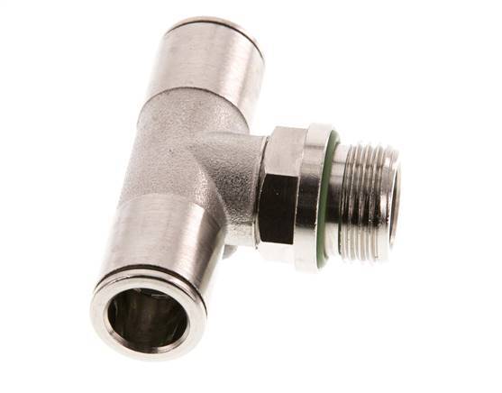 10mm x G3/8'' Inline Tee Push-in Fitting with Male Threads Brass FKM Rotatable