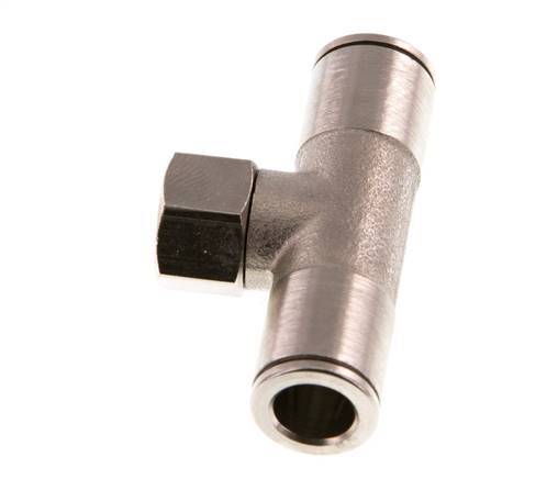 8mm x G1/8'' Inline Tee Push-in Fitting with Female Threads Brass NBR Rotatable