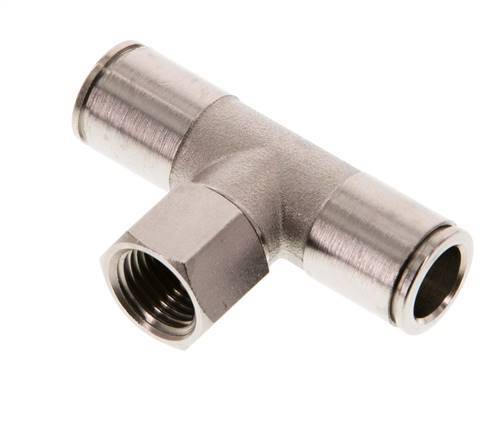 10mm x G1/4'' Inline Tee Push-in Fitting with Female Threads Brass NBR Rotatable