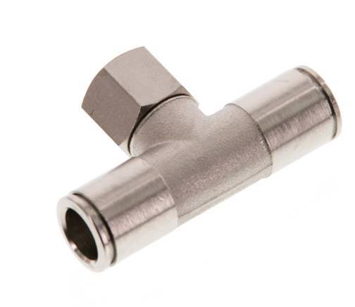 10mm x G1/4'' Inline Tee Push-in Fitting with Female Threads Brass NBR Rotatable