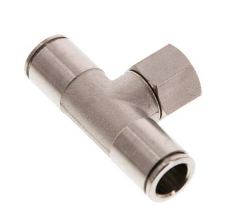 10mm x G1/4'' Inline Tee Push-in Fitting with Female Threads Brass NBR Rotatable