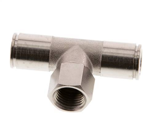 10mm x G1/4'' Inline Tee Push-in Fitting with Female Threads Brass NBR Rotatable