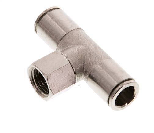 10mm x G1/4'' Inline Tee Push-in Fitting with Female Threads Brass NBR Rotatable