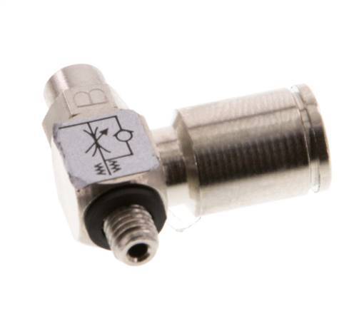 L-stuk Regelventiel 6 mm - M5 Regeling-Uit Messing Sleufschroef Banjo