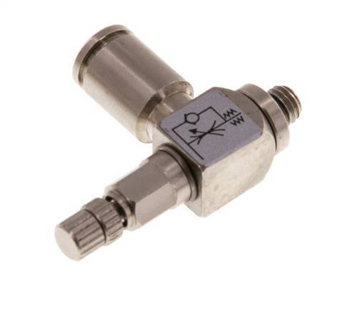 L-stuk Regelventiel 4 mm - M5 Regeling-Uit Messing Kartelschroef
