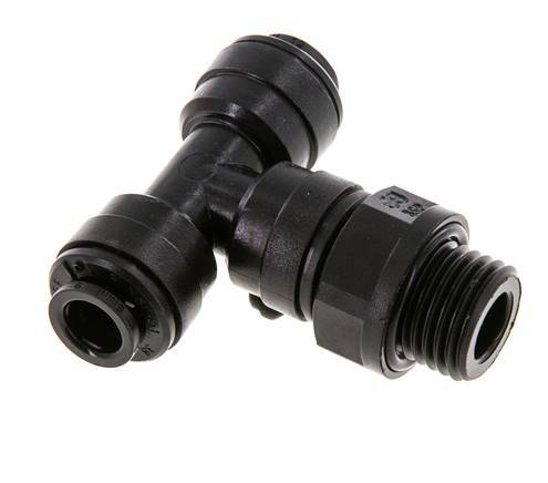 6mm x G1/4'' inline T-stuk POM Insteekfitting Buitendraad FDA Draaibaar NBR