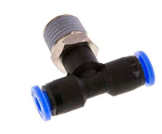 3/16'' x 1/4'' NPT inline T-stuk Messing/PBT Insteekfitting Buitendraad Draaibaar NBR [2 Stuks]