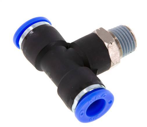 3/8'' x 1/4'' NPT inline T-stuk Messing/PBT Insteekfitting Buitendraad Draaibaar NBR