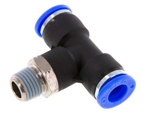 3/8'' x 1/4'' NPT inline T-stuk Messing/PBT Insteekfitting Buitendraad Draaibaar NBR