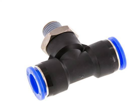 1/2'' x 1/4'' NPT inline T-stuk Messing/PBT Insteekfitting Buitendraad Draaibaar NBR