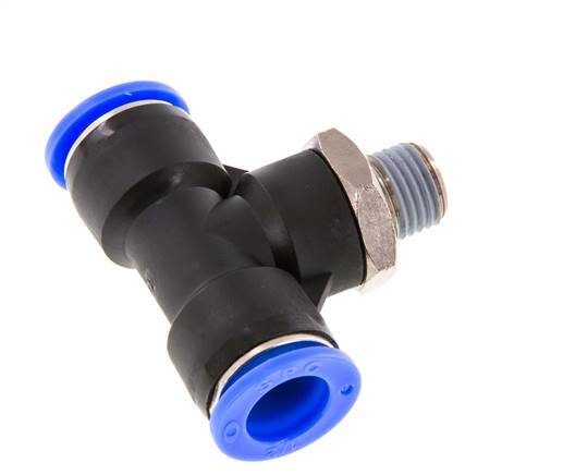 1/2'' x 1/4'' NPT inline T-stuk Messing/PBT Insteekfitting Buitendraad Draaibaar NBR