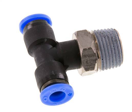 1/4'' x 3/8'' NPT inline T-stuk Messing/PBT Insteekfitting Buitendraad Draaibaar NBR [2 Stuks]