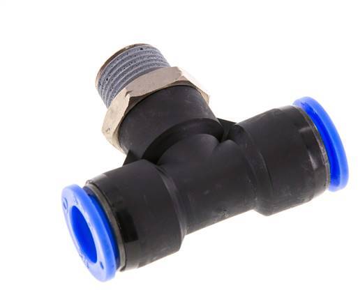 1/2'' x 3/8'' NPT inline T-stuk Messing/PBT Insteekfitting Buitendraad Draaibaar NBR