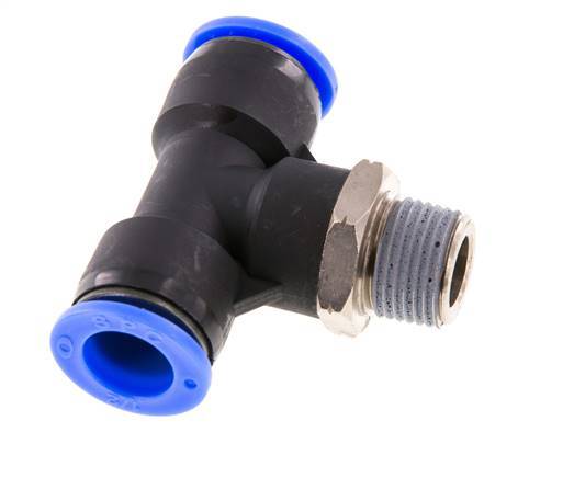 1/2'' x 3/8'' NPT inline T-stuk Messing/PBT Insteekfitting Buitendraad Draaibaar NBR