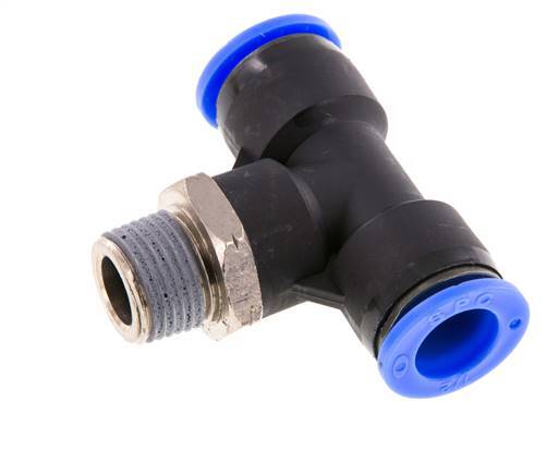 1/2'' x 3/8'' NPT inline T-stuk Messing/PBT Insteekfitting Buitendraad Draaibaar NBR