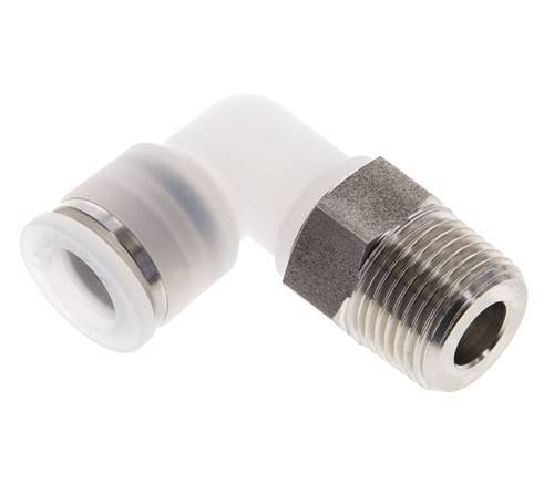 10mm x R3/8'' 90deg Elbow Push-in Fitting with Male Threads PA/Stainless Steel EPDM/PTFE Rotatable