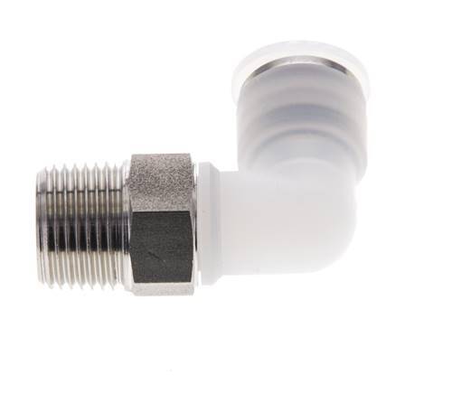 10mm x R3/8'' 90deg Elbow Push-in Fitting with Male Threads PA/Stainless Steel EPDM/PTFE Rotatable