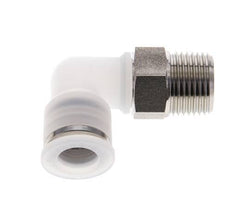 10mm x R3/8'' 90deg Elbow Push-in Fitting with Male Threads PA/Stainless Steel EPDM/PTFE Rotatable