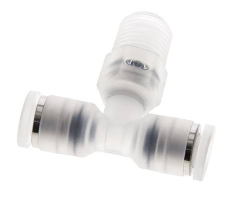 4mm x R1/8'' inline T-stuk PA Insteekfitting Buitendraad FDA Draaibaar EPDM