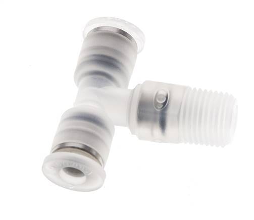 4mm x R1/8'' inline T-stuk PA Insteekfitting Buitendraad FDA Draaibaar EPDM