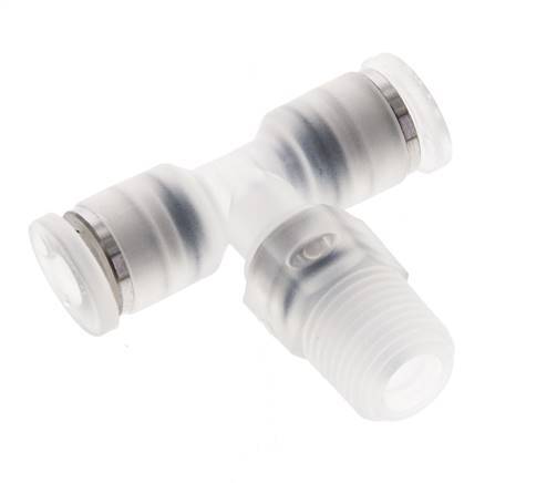 4mm x R1/8'' inline T-stuk PA Insteekfitting Buitendraad FDA Draaibaar EPDM