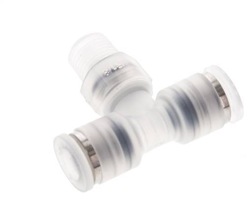 6mm x R1/8'' inline T-stuk PA Insteekfitting Buitendraad FDA Draaibaar EPDM