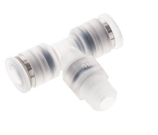 6mm x R1/8'' inline T-stuk PA Insteekfitting Buitendraad FDA Draaibaar EPDM