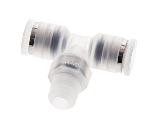 6mm x R1/8'' inline T-stuk PA Insteekfitting Buitendraad FDA Draaibaar EPDM