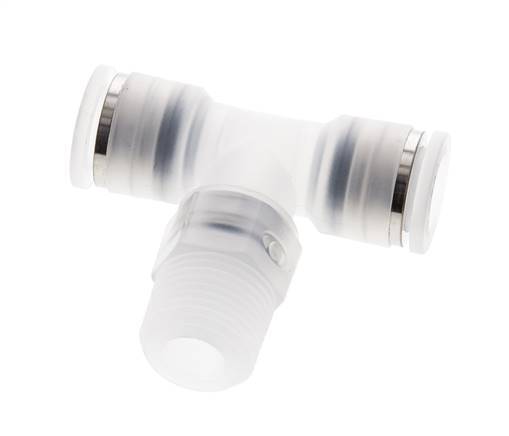 10mm x R3/8'' inline T-stuk PA Insteekfitting Buitendraad FDA Draaibaar EPDM
