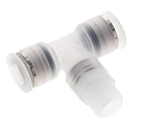 12mm x R3/8'' inline T-stuk PA Insteekfitting Buitendraad FDA Draaibaar EPDM