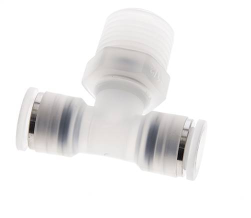 10mm x R1/2'' inline T-stuk PA Insteekfitting Buitendraad FDA Draaibaar EPDM