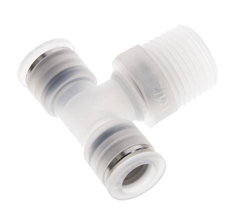 10mm x R1/2'' inline T-stuk PA Insteekfitting Buitendraad FDA Draaibaar EPDM