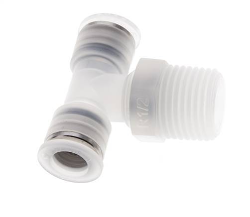 10mm x R1/2'' inline T-stuk PA Insteekfitting Buitendraad FDA Draaibaar EPDM