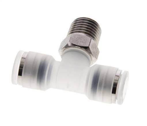 8mm x R1/4'' inline T-stuk PA/RVS Insteekfitting Buitendraad FDA Draaibaar EPDM